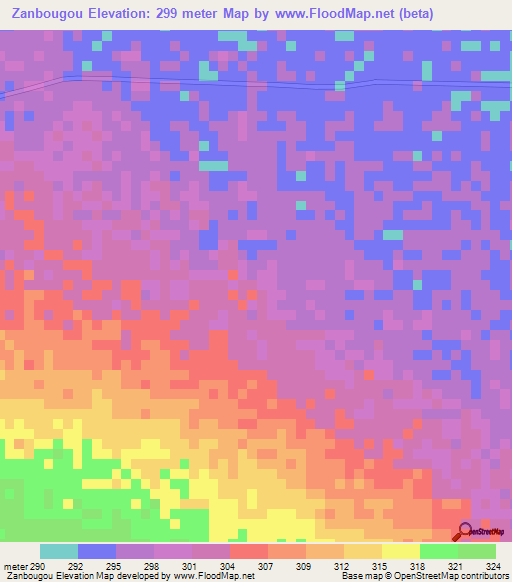 Zanbougou,Mali Elevation Map