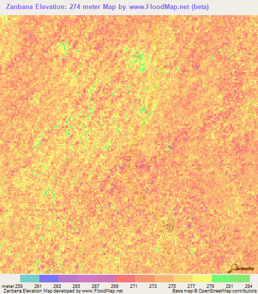 Zanbana,Mali Elevation Map