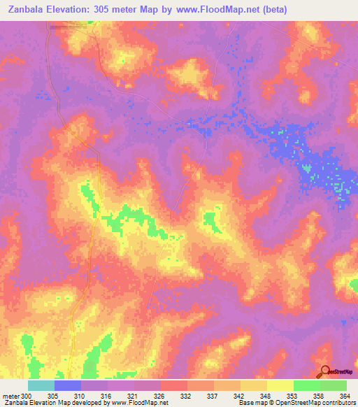 Zanbala,Mali Elevation Map