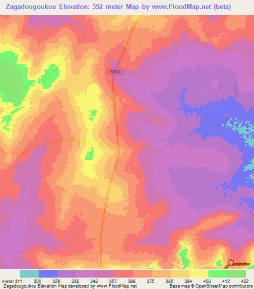 Zagadougoukou,Mali Elevation Map