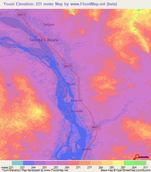 Youni,Mali Elevation Map