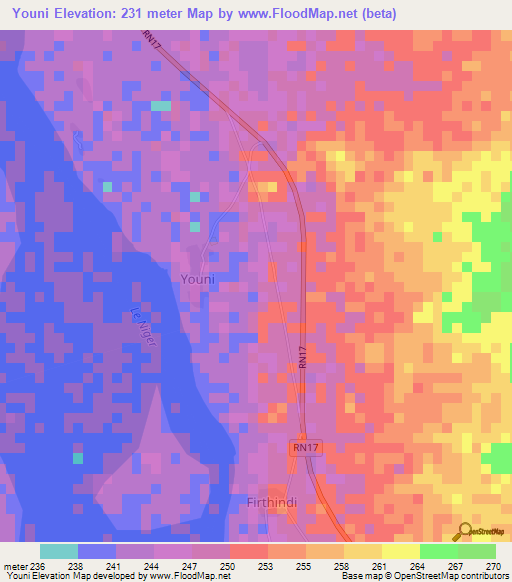 Youni,Mali Elevation Map