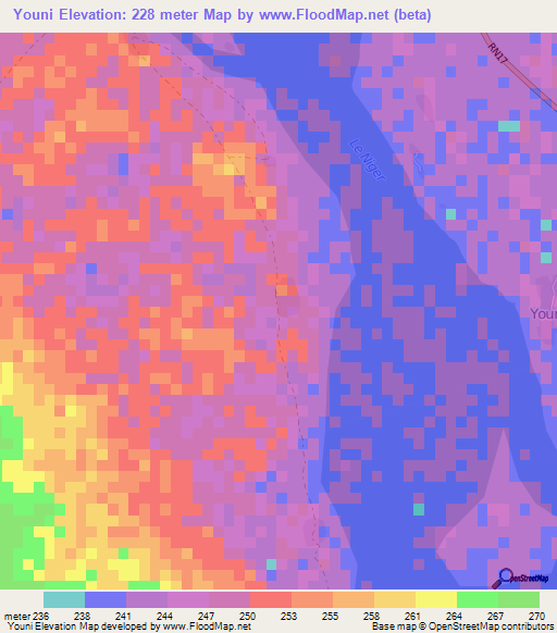 Youni,Mali Elevation Map