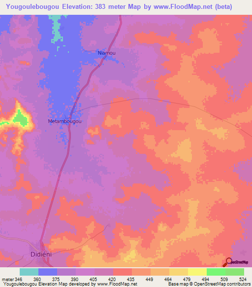 Yougoulebougou,Mali Elevation Map