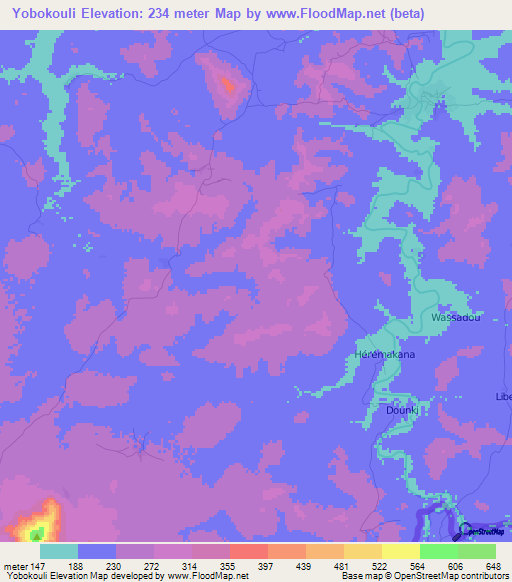 Yobokouli,Mali Elevation Map