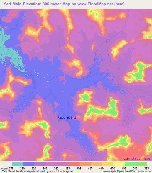 Yeri Malo,Mali Elevation Map
