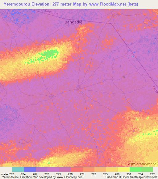 Yeremdourou,Mali Elevation Map