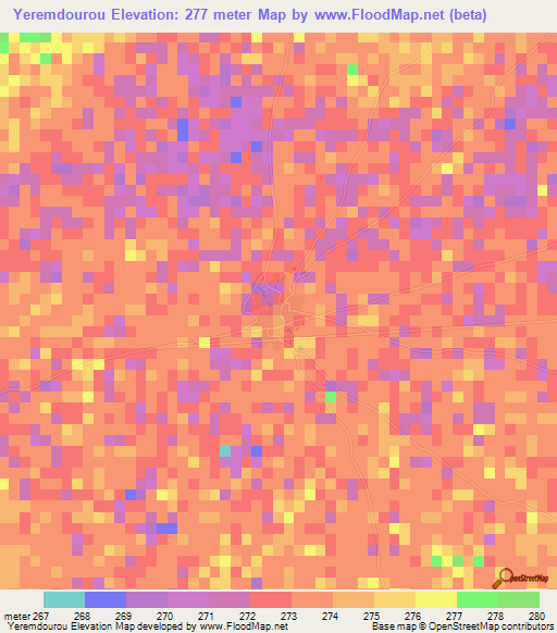 Yeremdourou,Mali Elevation Map