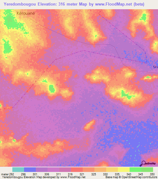 Yeredombougou,Mali Elevation Map
