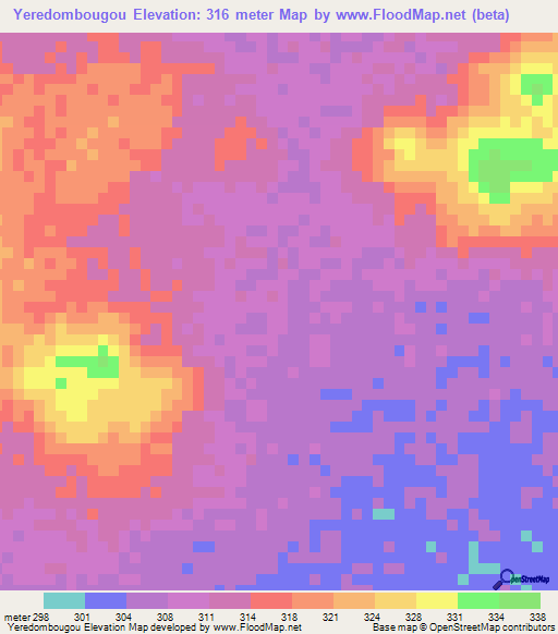 Yeredombougou,Mali Elevation Map