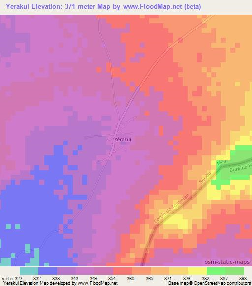 Yerakui,Mali Elevation Map