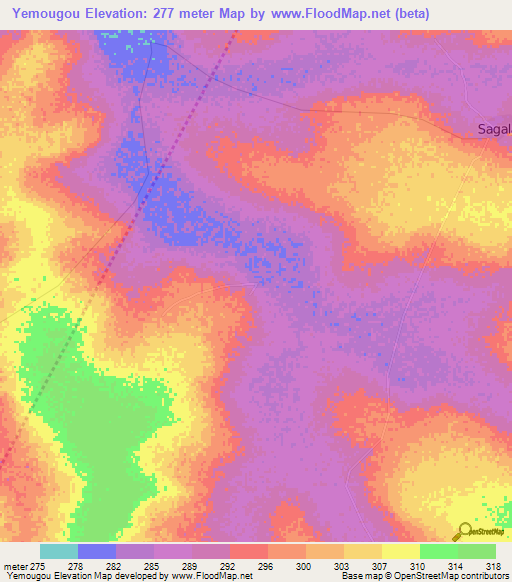 Yemougou,Mali Elevation Map