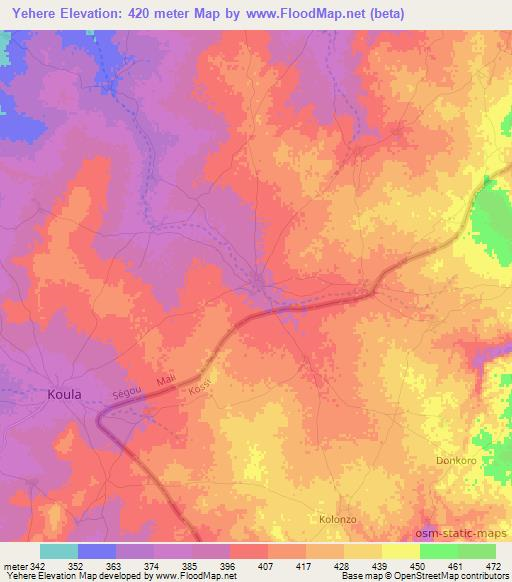 Yehere,Mali Elevation Map