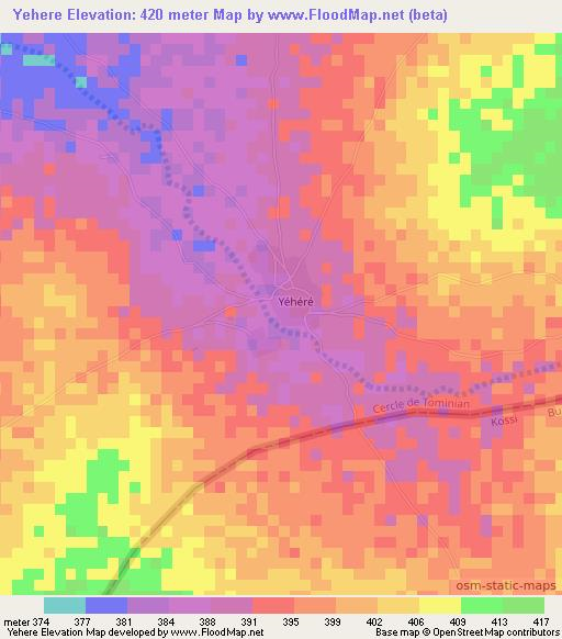 Yehere,Mali Elevation Map
