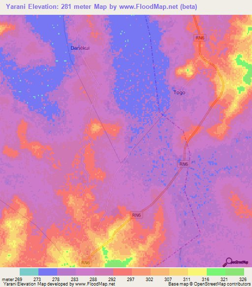 Yarani,Mali Elevation Map