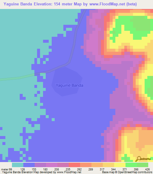 Yaguine Banda,Mali Elevation Map
