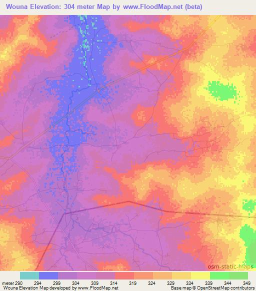 Wouna,Mali Elevation Map