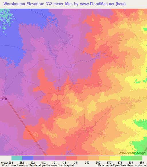 Worokouma,Mali Elevation Map