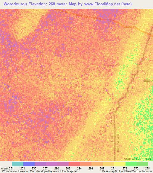 Worodourou,Mali Elevation Map
