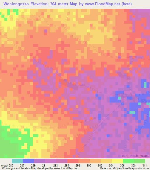 Woniongosso,Mali Elevation Map