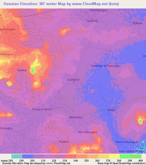 Ouonian,Mali Elevation Map
