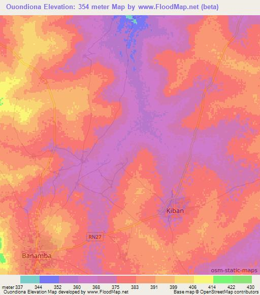 Ouondiona,Mali Elevation Map