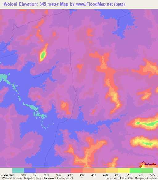 Woloni,Mali Elevation Map