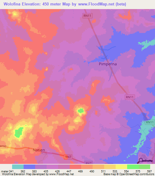 Wolofina,Mali Elevation Map