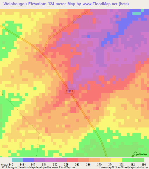 Wolobougou,Mali Elevation Map