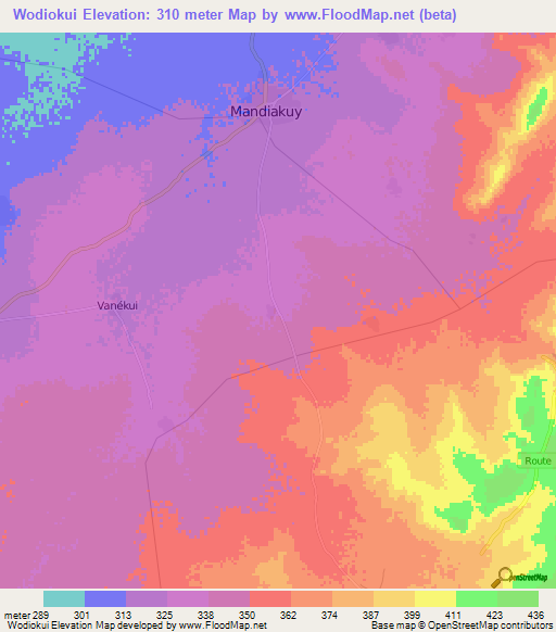 Wodiokui,Mali Elevation Map