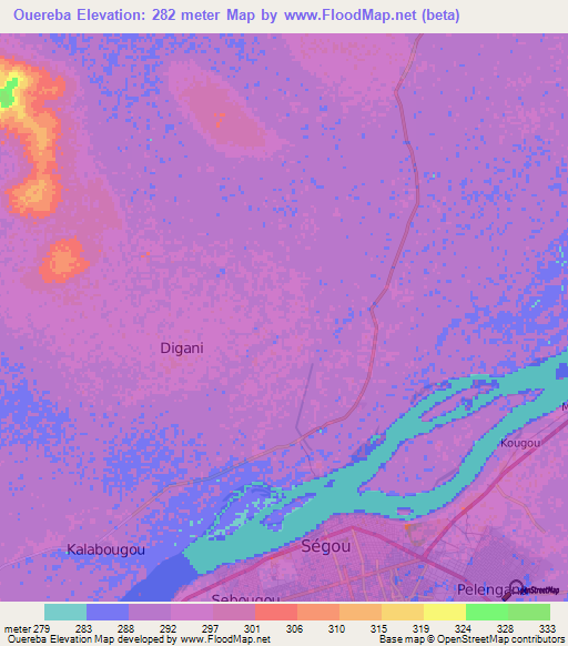 Ouereba,Mali Elevation Map
