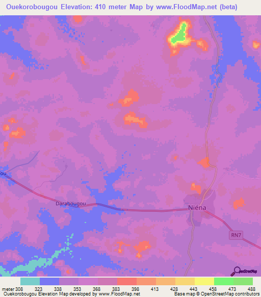Ouekorobougou,Mali Elevation Map