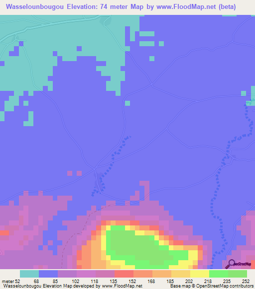 Wasselounbougou,Mali Elevation Map