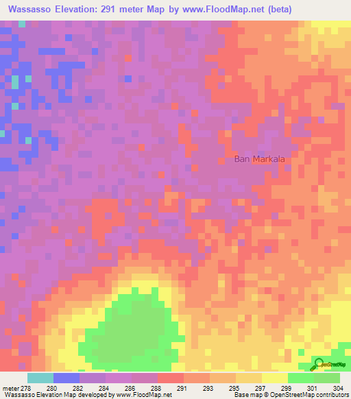 Wassasso,Mali Elevation Map