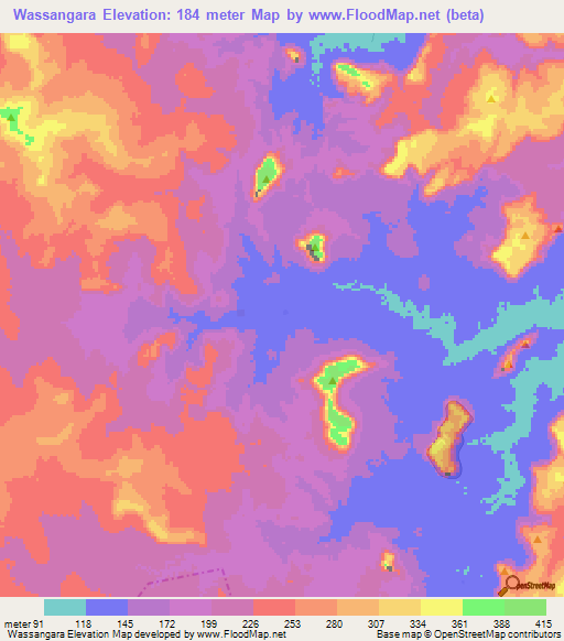 Wassangara,Mali Elevation Map