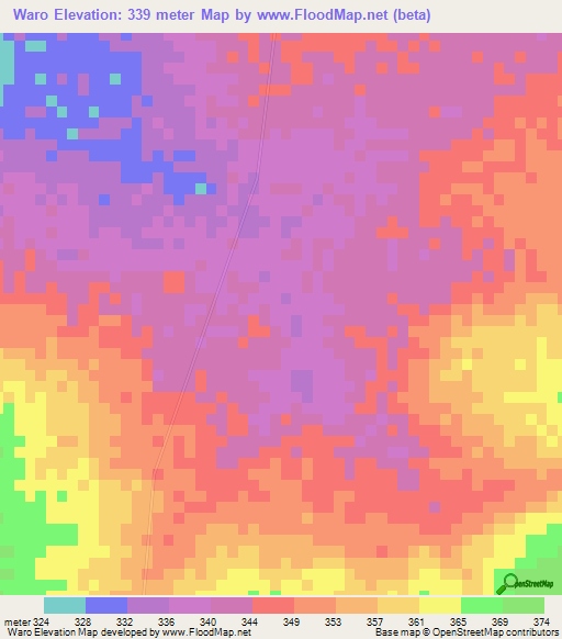 Waro,Mali Elevation Map