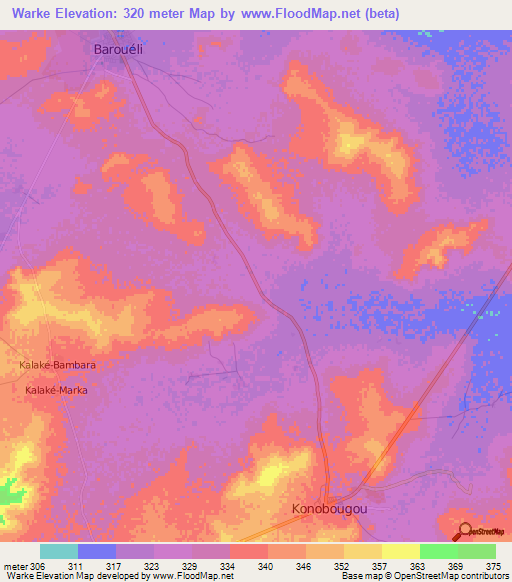 Warke,Mali Elevation Map