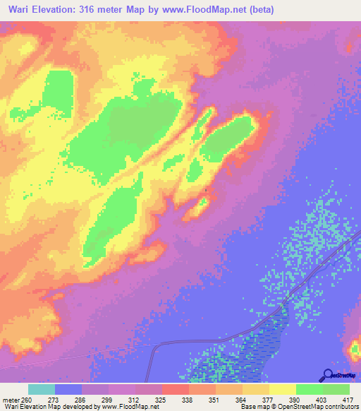 Wari,Mali Elevation Map