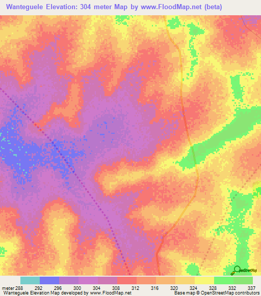Wanteguele,Mali Elevation Map