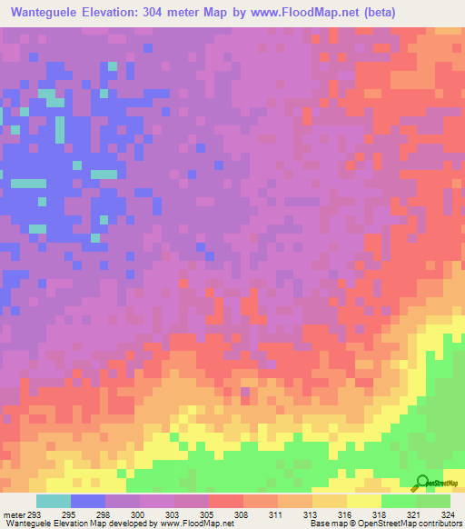 Wanteguele,Mali Elevation Map