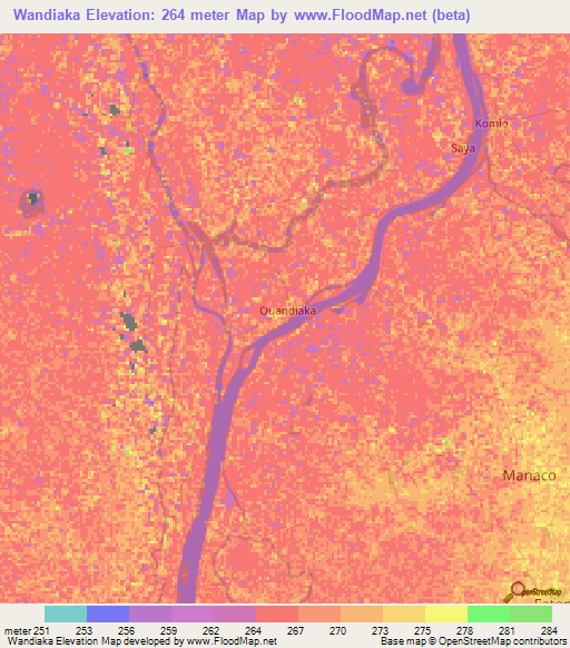 Wandiaka,Mali Elevation Map
