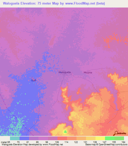 Waloguela,Mali Elevation Map