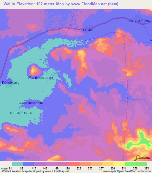 Walila,Mali Elevation Map