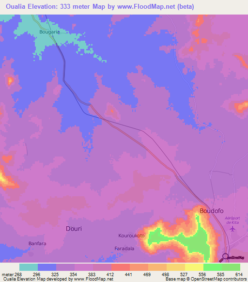 Oualia,Mali Elevation Map