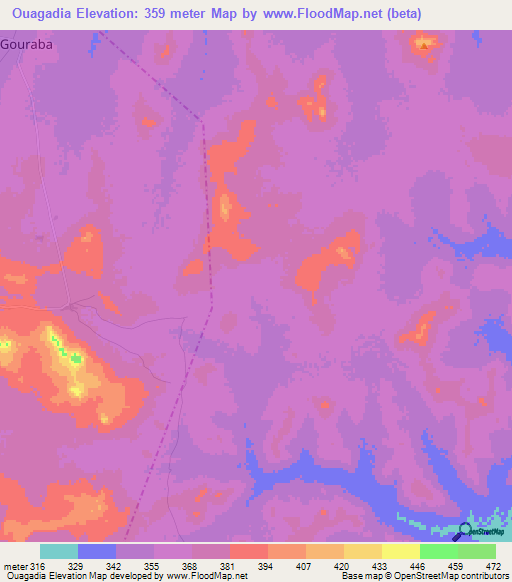 Ouagadia,Mali Elevation Map