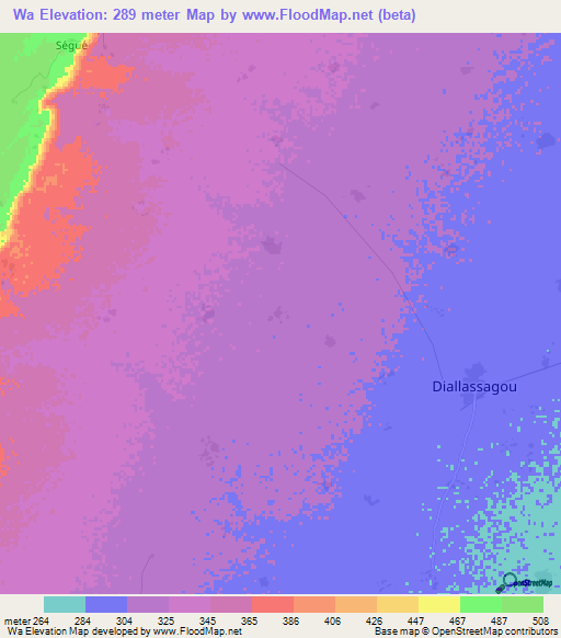 Wa,Mali Elevation Map
