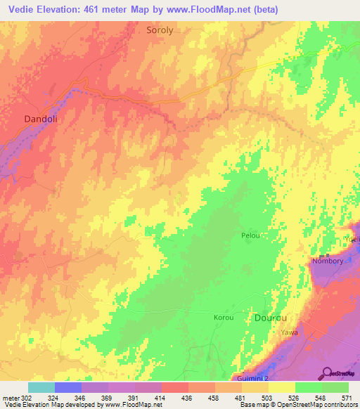 Vedie,Mali Elevation Map