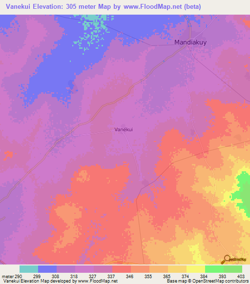 Vanekui,Mali Elevation Map