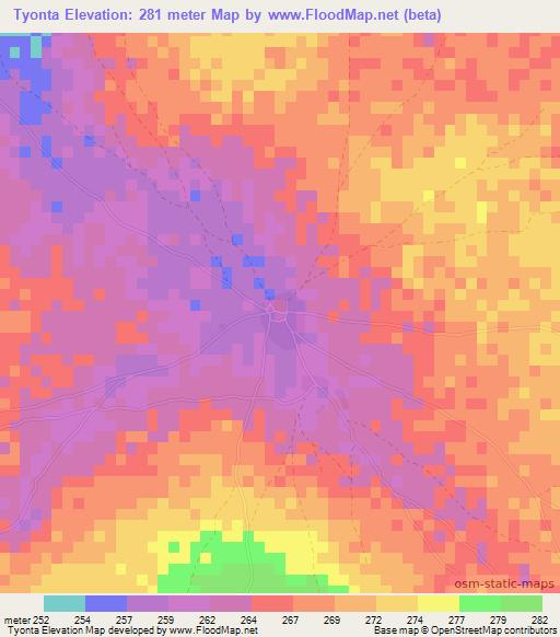 Tyonta,Mali Elevation Map