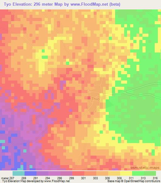 Tyo,Mali Elevation Map